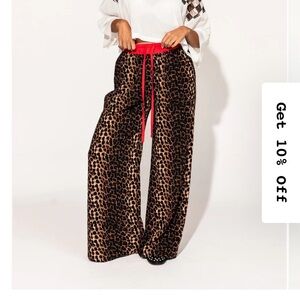 Leopard Print Wide-Leg Pants with Red Accent sold out